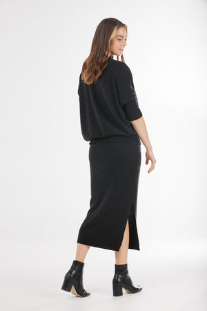 BRIDGE & LORD BASIC RIBBED KNIT SKIRT WITH SPLIT