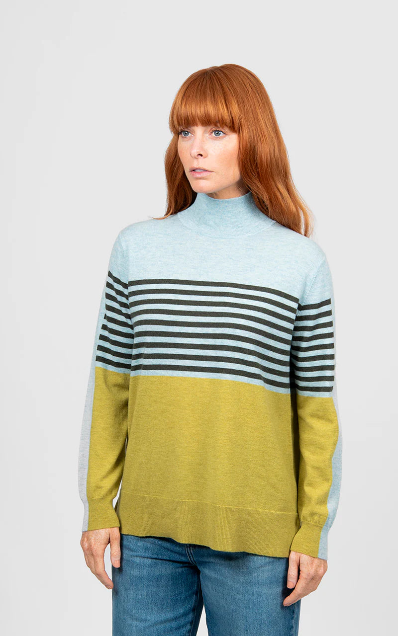 Bridge & Lord - Stripe and Colour Block Mock Neck