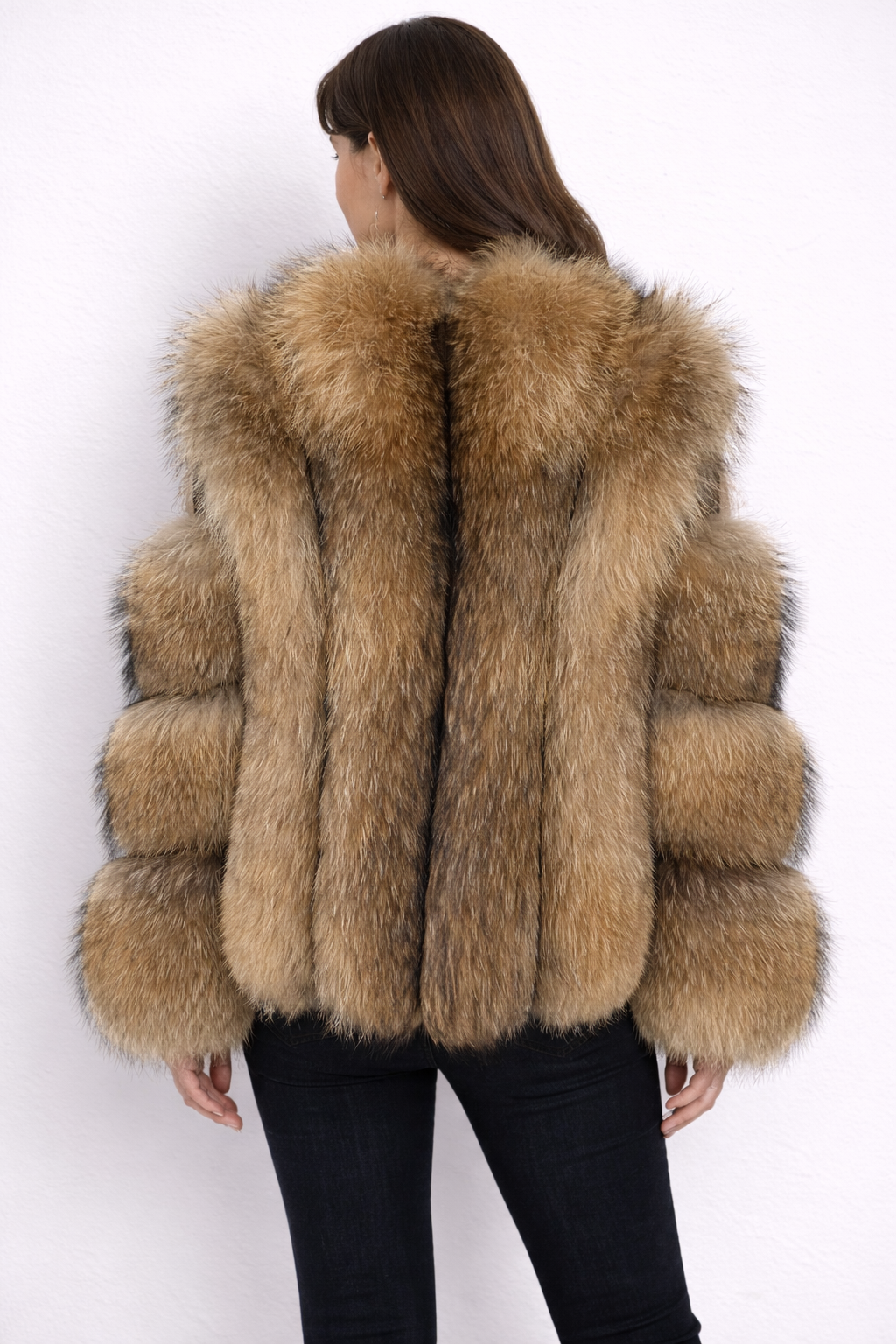Aspen Luxe Fox Fur Jacket With Leather Patches