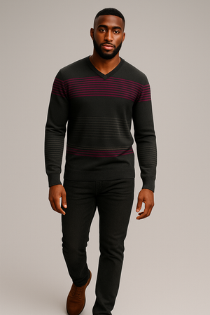 V neck with lines pattern- pure merino fields knitwear