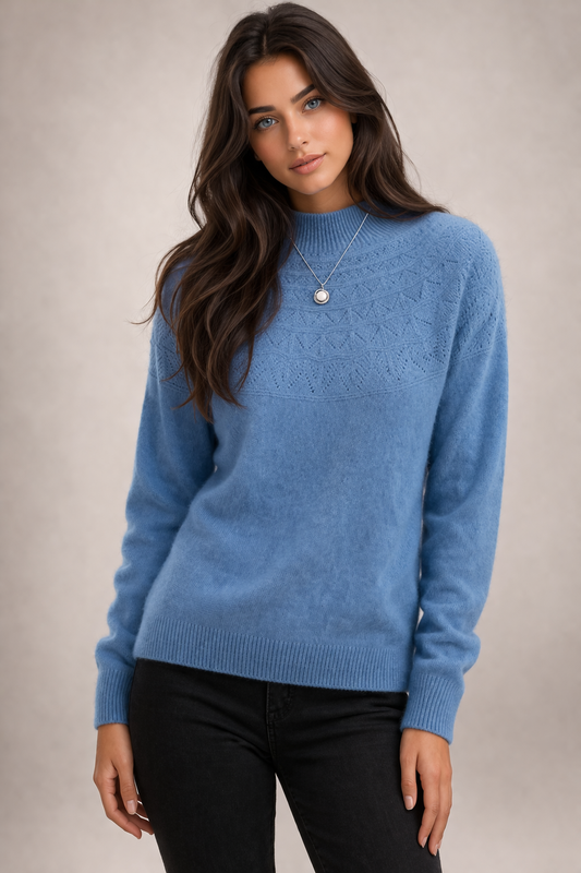 Pure Wool Mock Neck Half Pattern Knit on Australia