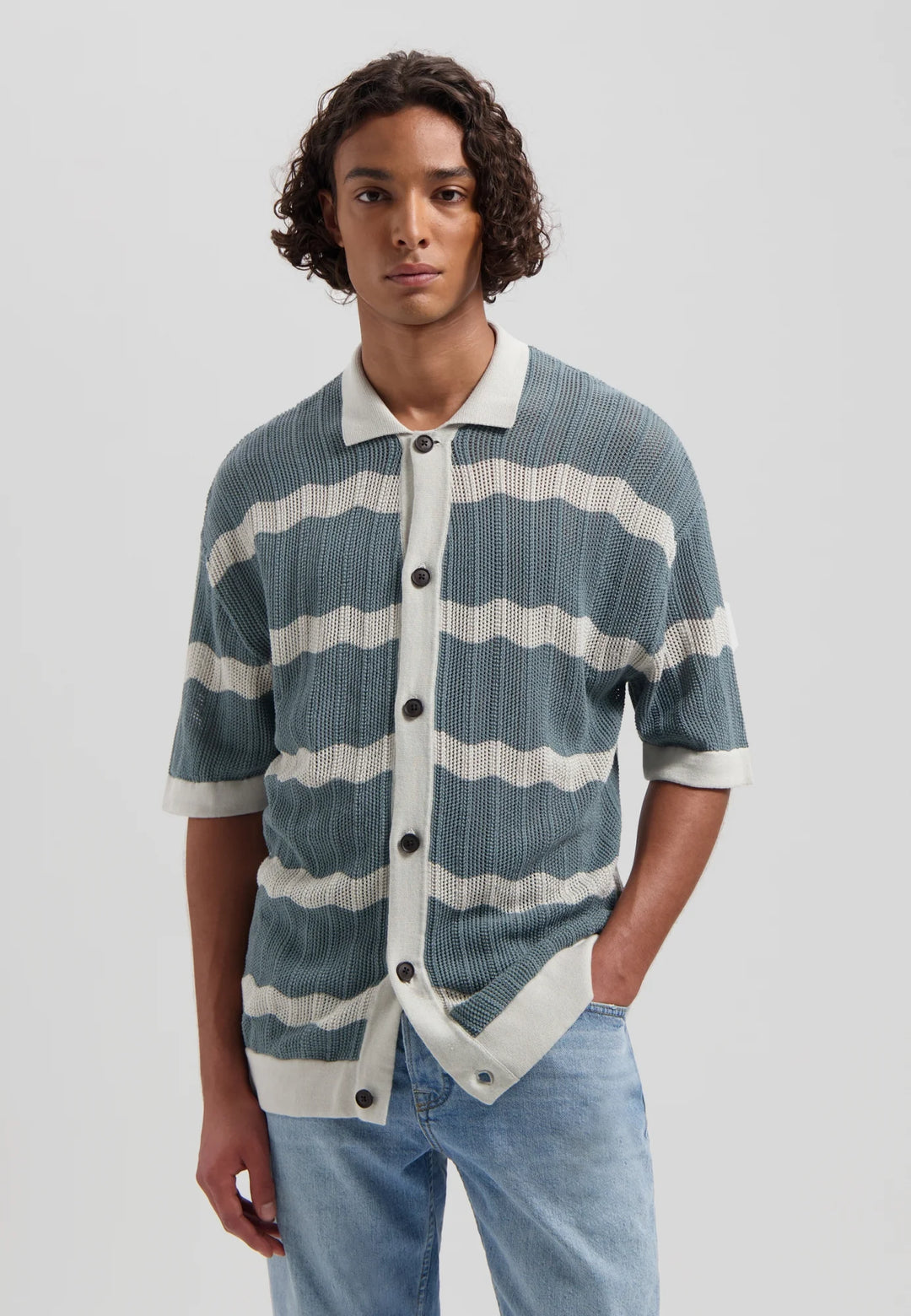 DSTREZZED TADEO SHORTSLEEVE STRIPE SHIRT IN STORMY SEA