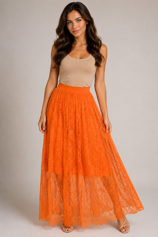 RICH & ROYAL MAXI SKIRT MESH FLOWER-PRINT