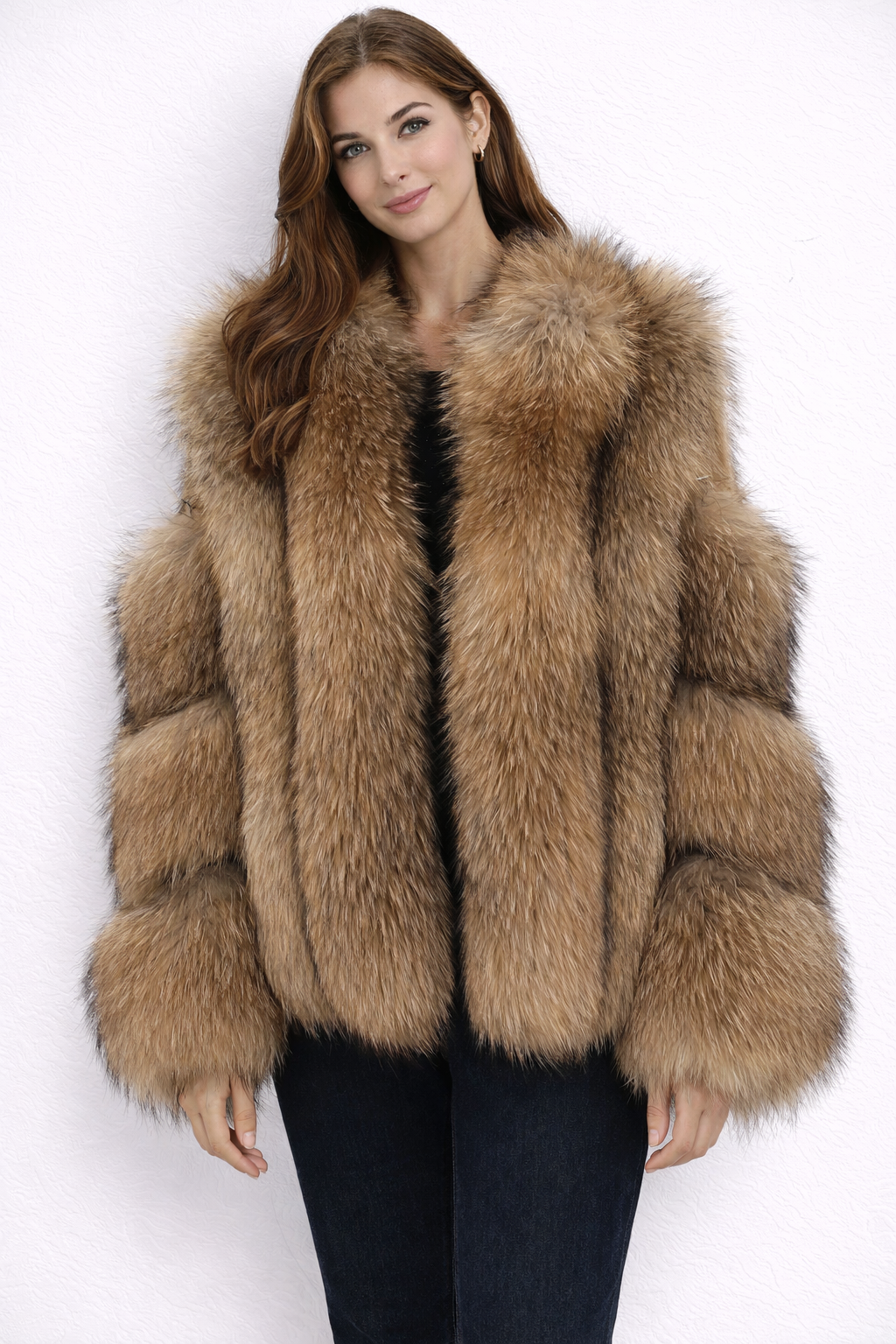 Aspen Luxe Fox Fur Jacket With Leather Patches