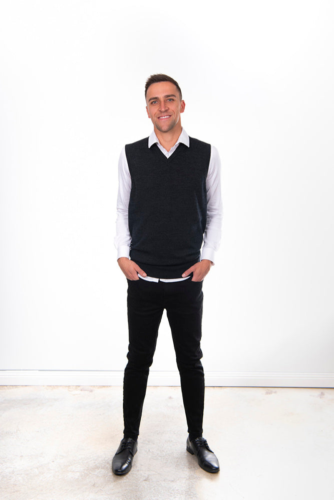 Pure Merino Wool Sleeveless Vest – Rib Basque Design