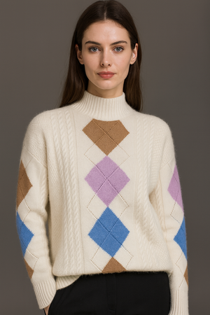 Pure Wool Mock Neck Argyle
