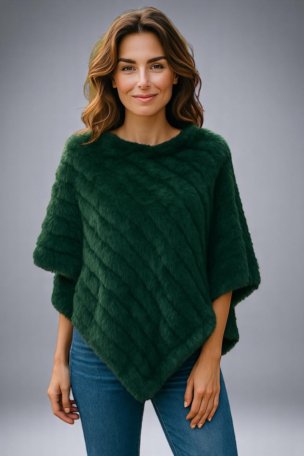 Angora Fur Knitted Natural Fur Poncho