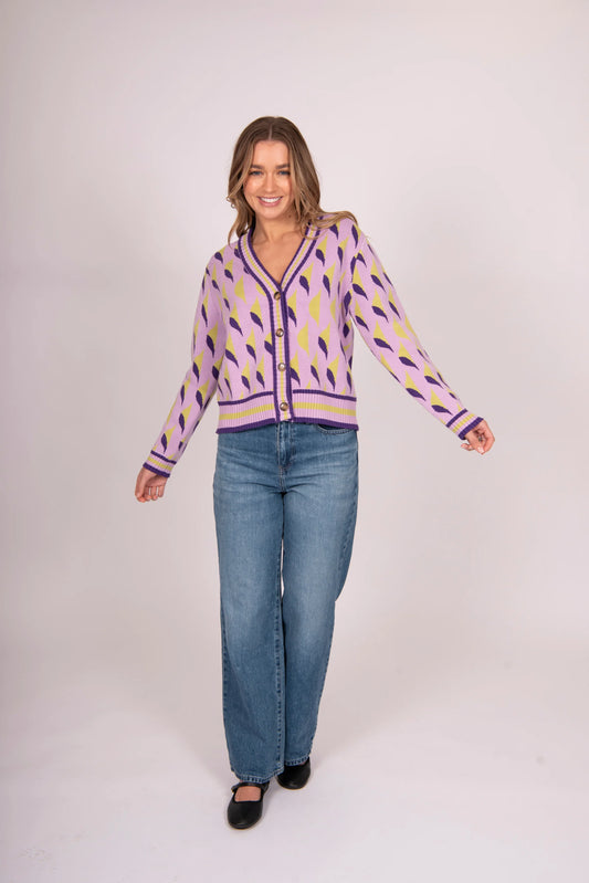 Bella - Jacquard Vee Neck Cardigan, knitwear at Knit-On Australia
