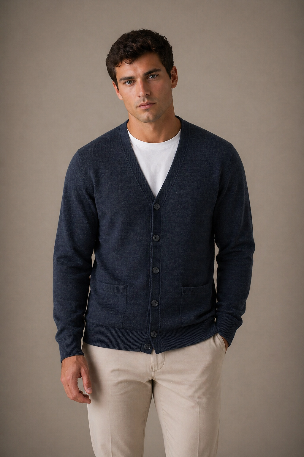 FIELDS PURE MERINO CARDIGAN WITH POCKETS RIB BASQUE
