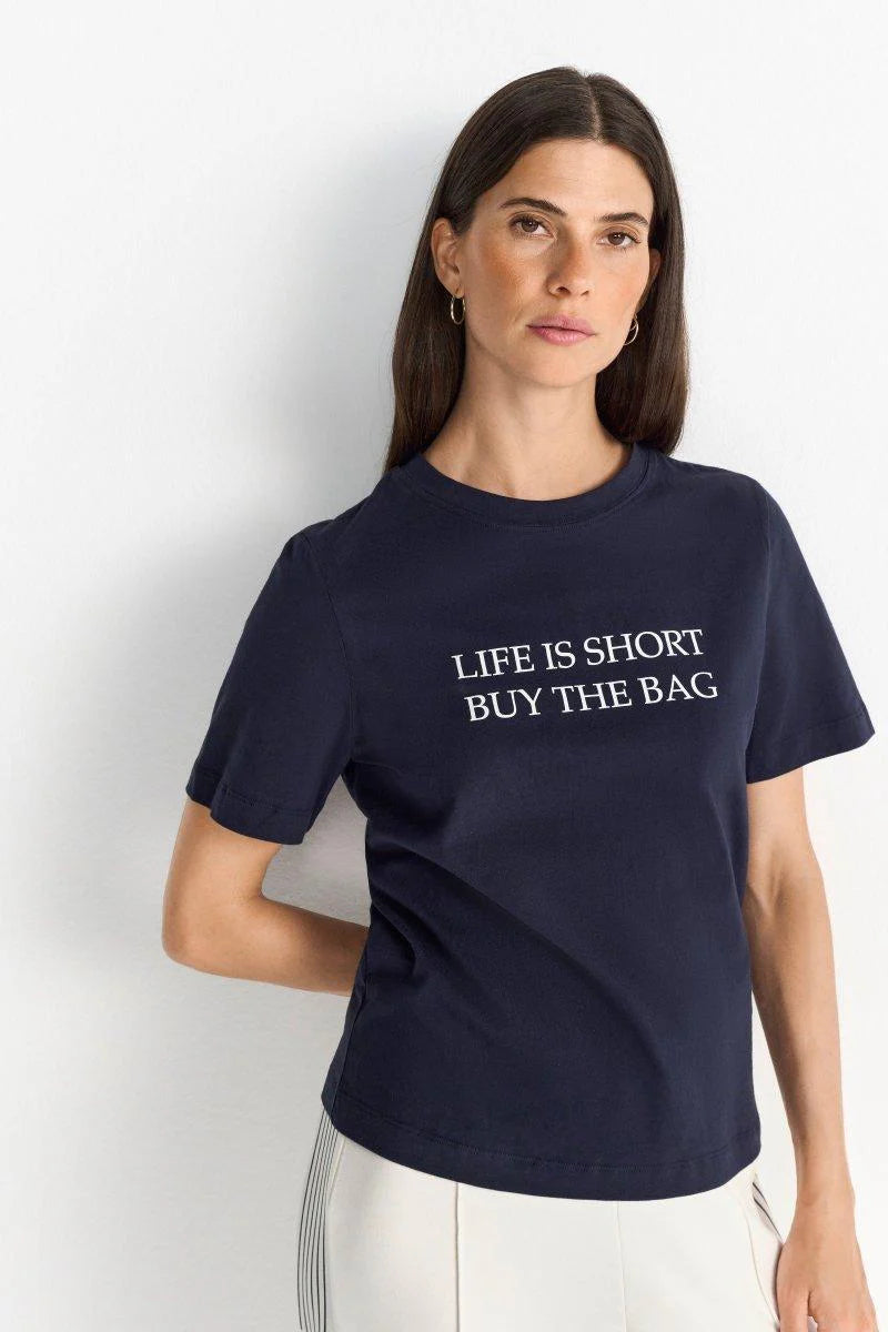 RICH & ROYAL PURE COTTON NAVY T-SHIRT WITH STATEMENT PRINT