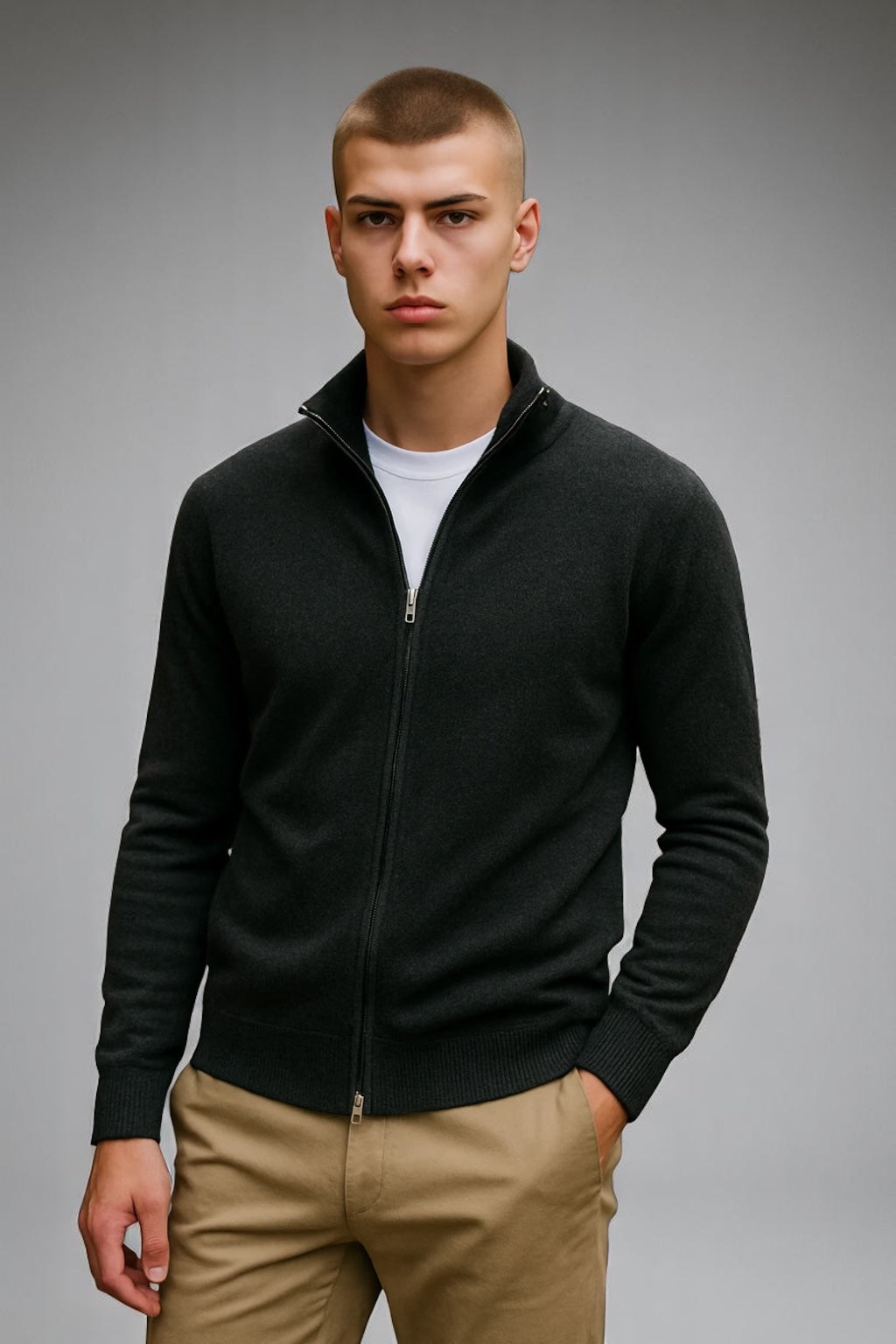 MEN LONG SLEEVE WITH 2 WAY ZIP POINTELLE CARDIGAN