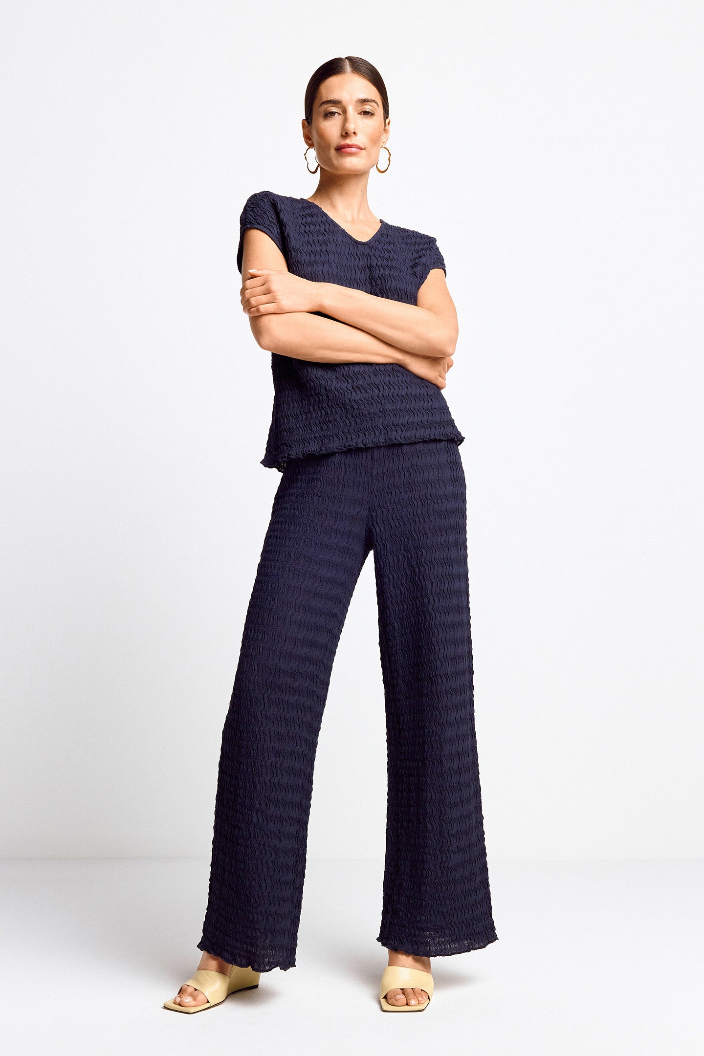 RICH & ROYAL STRAIGHT LEG CRINKLED PANTS