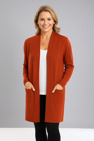 Longline Cardigan with pockets Bella knitwear Pure merino wool Machine washable