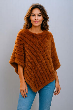 Angora Fur Knitted Natural Fur Poncho