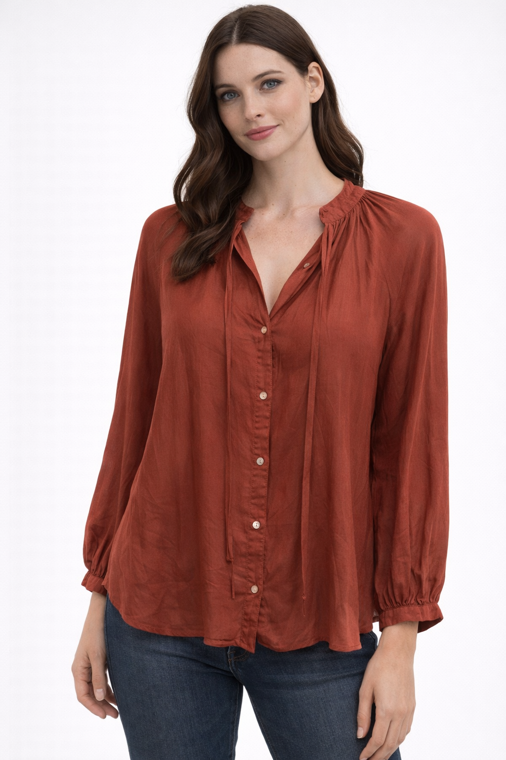 BELLA DAHL FULL SLEEVE RAGLAN BUTTON DOWN
