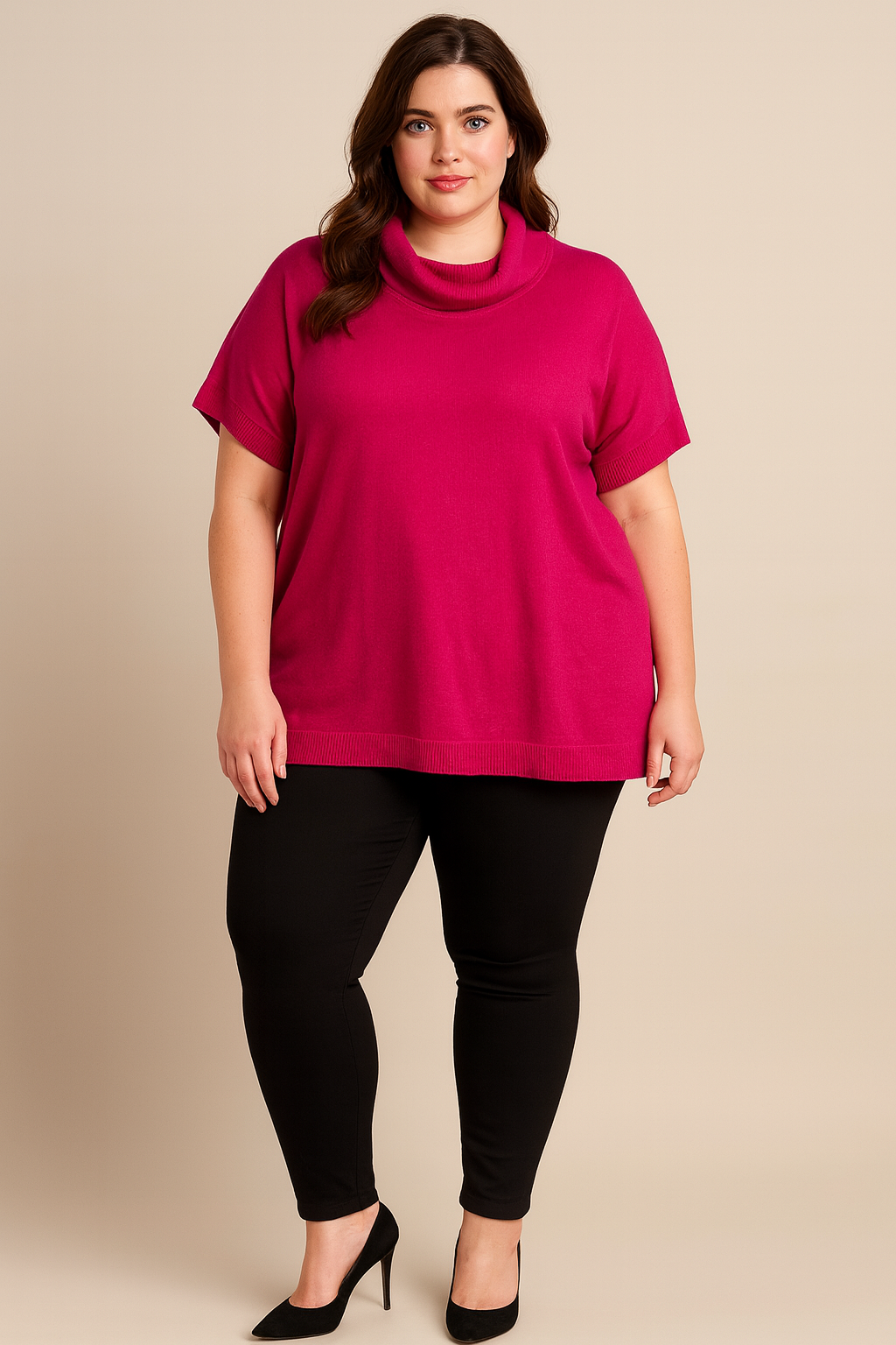 Fields Women Plus Size Roll neck Pullover Short Sleeves