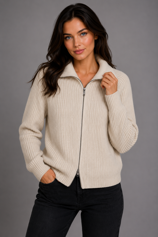 PURE CASHMERE TWO WAY FULL ZIP COLLAR JACKET