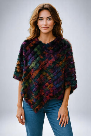 Luxury Angora Fur Colourful Poncho