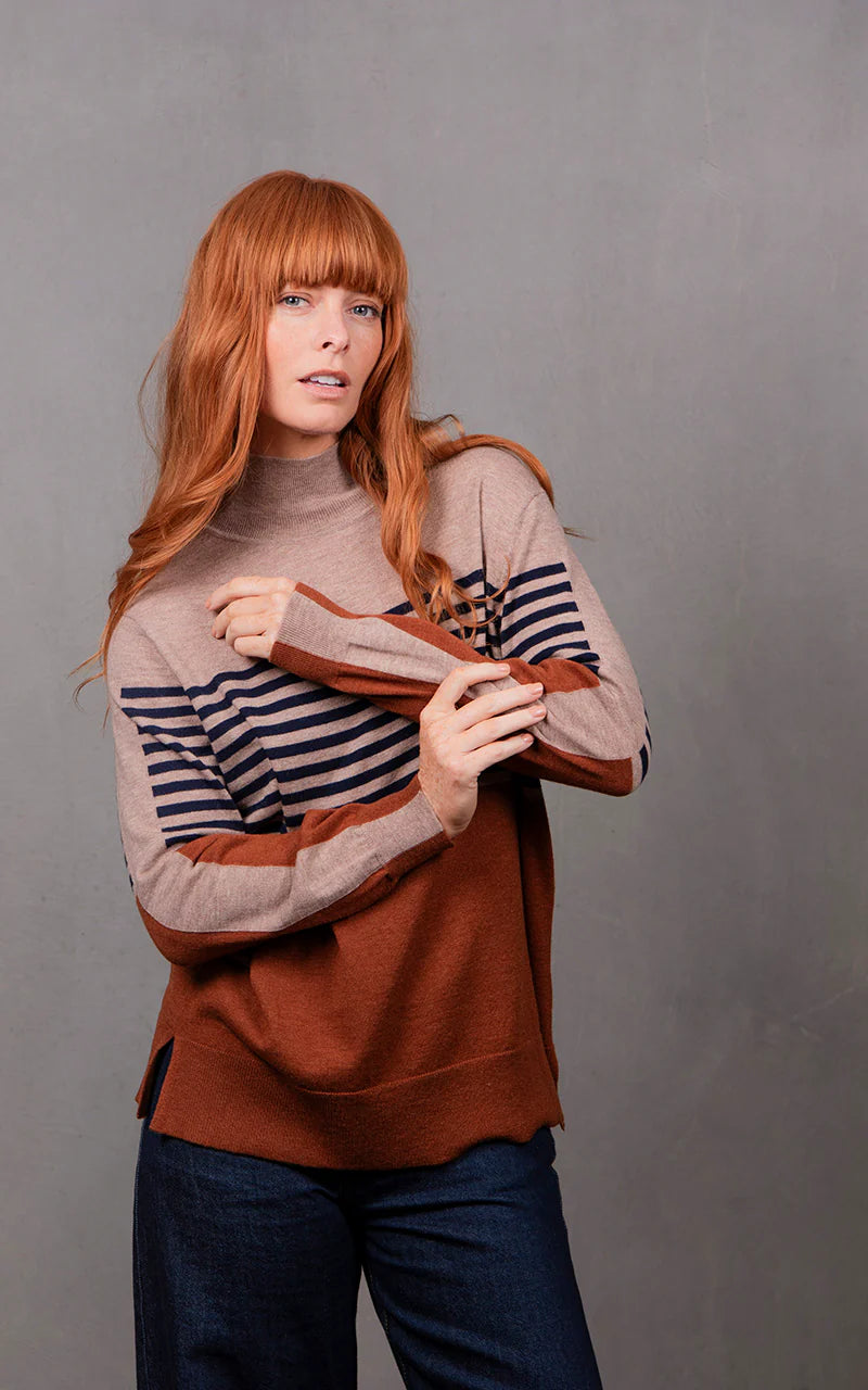Bridge & Lord - Stripe and Colour Block Mock Neck
