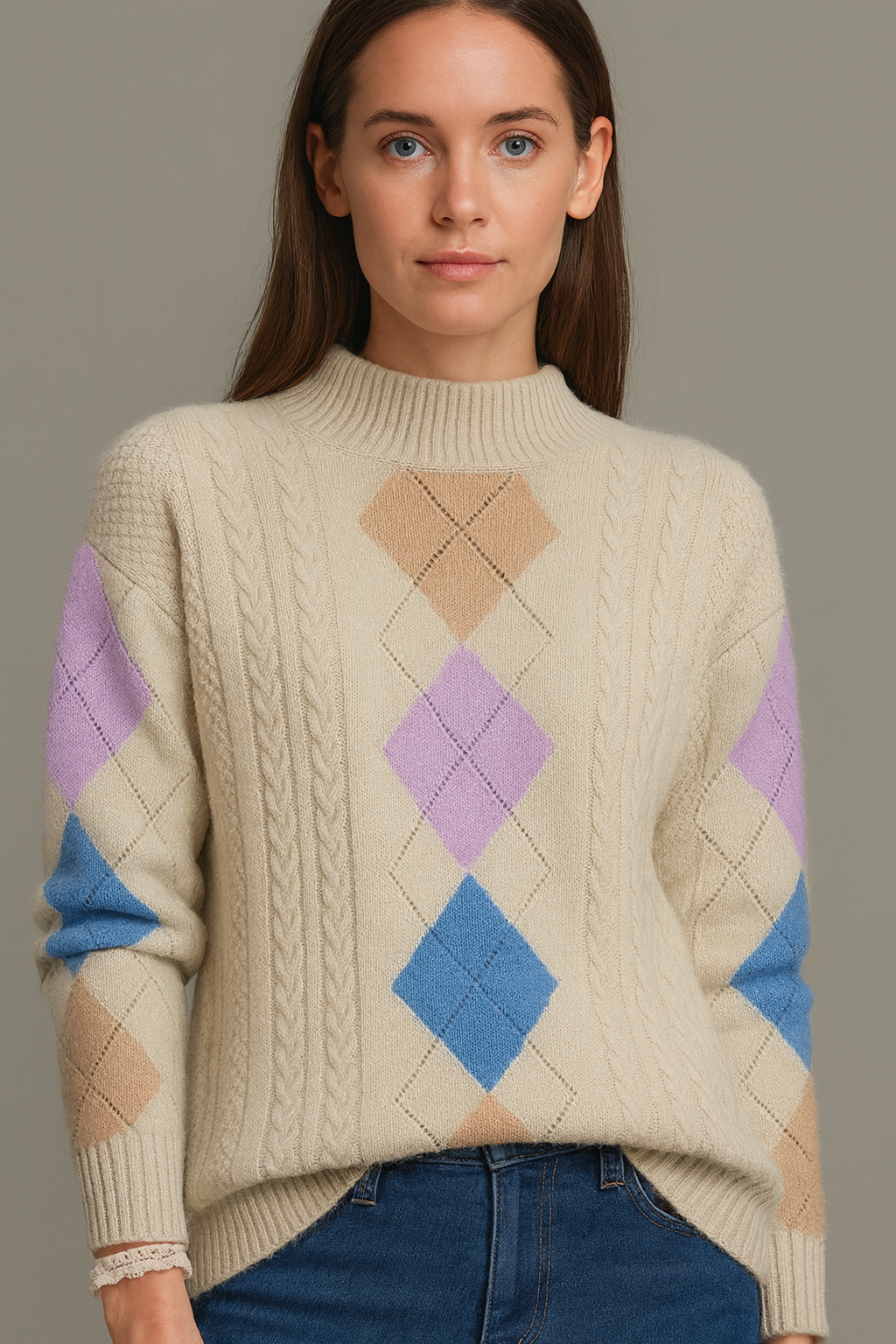 Pure Wool Mock Neck Argyle