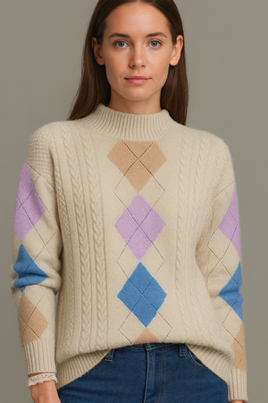 Pure Wool Mock Neck Argyle