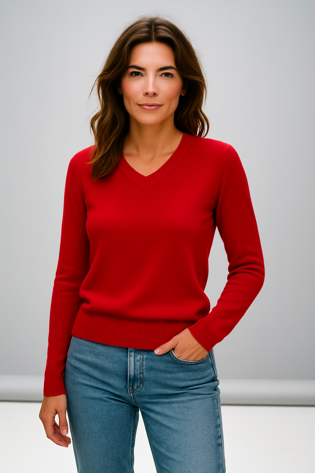 Sovrano Ladies Pure wool deep Vee neck pullover