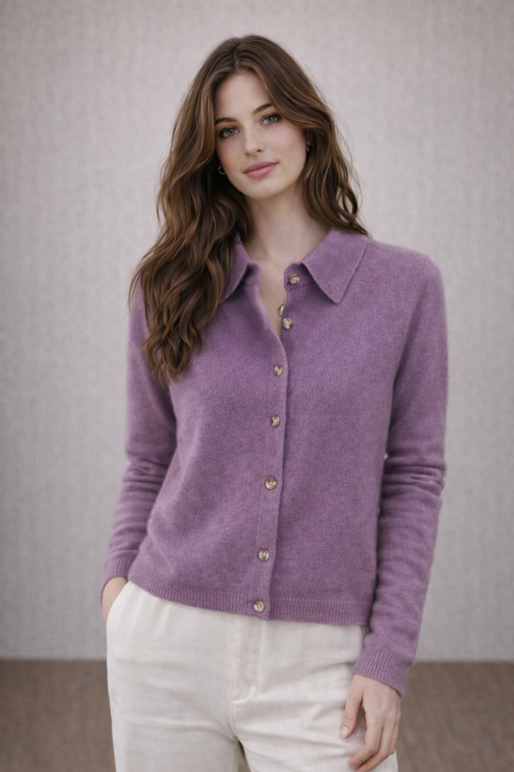 KNIT-ON AUSTRALIA Pure Merino Wool Collared Cardigan