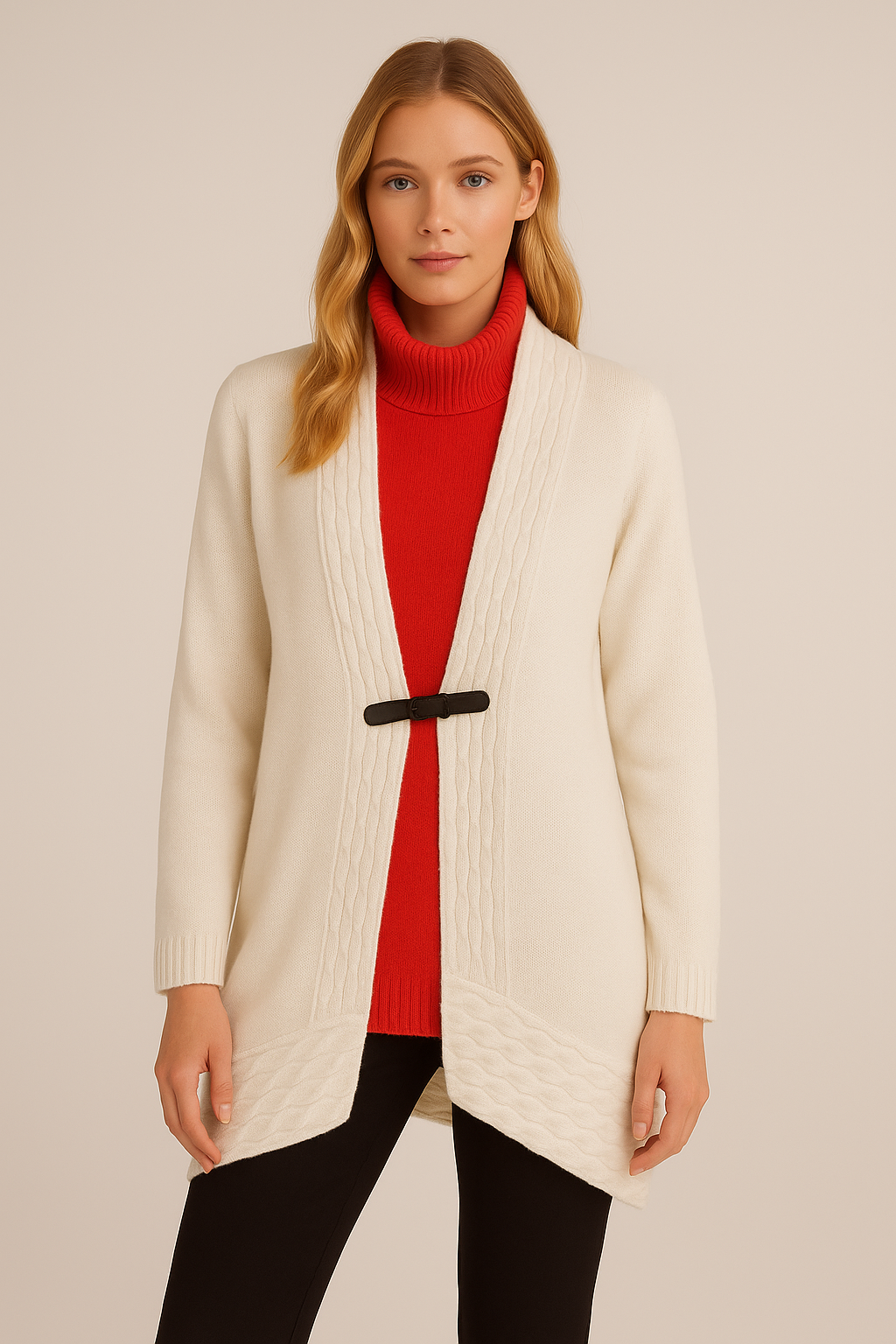 Sovrano White Cabled Front Cardigan With Belt