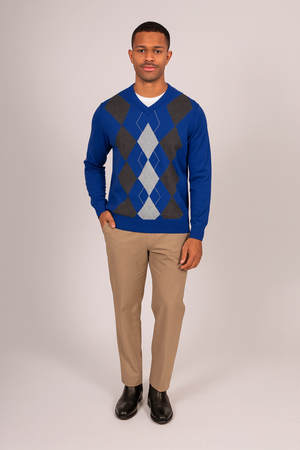 V- neck Argyle Cashmere / Merino