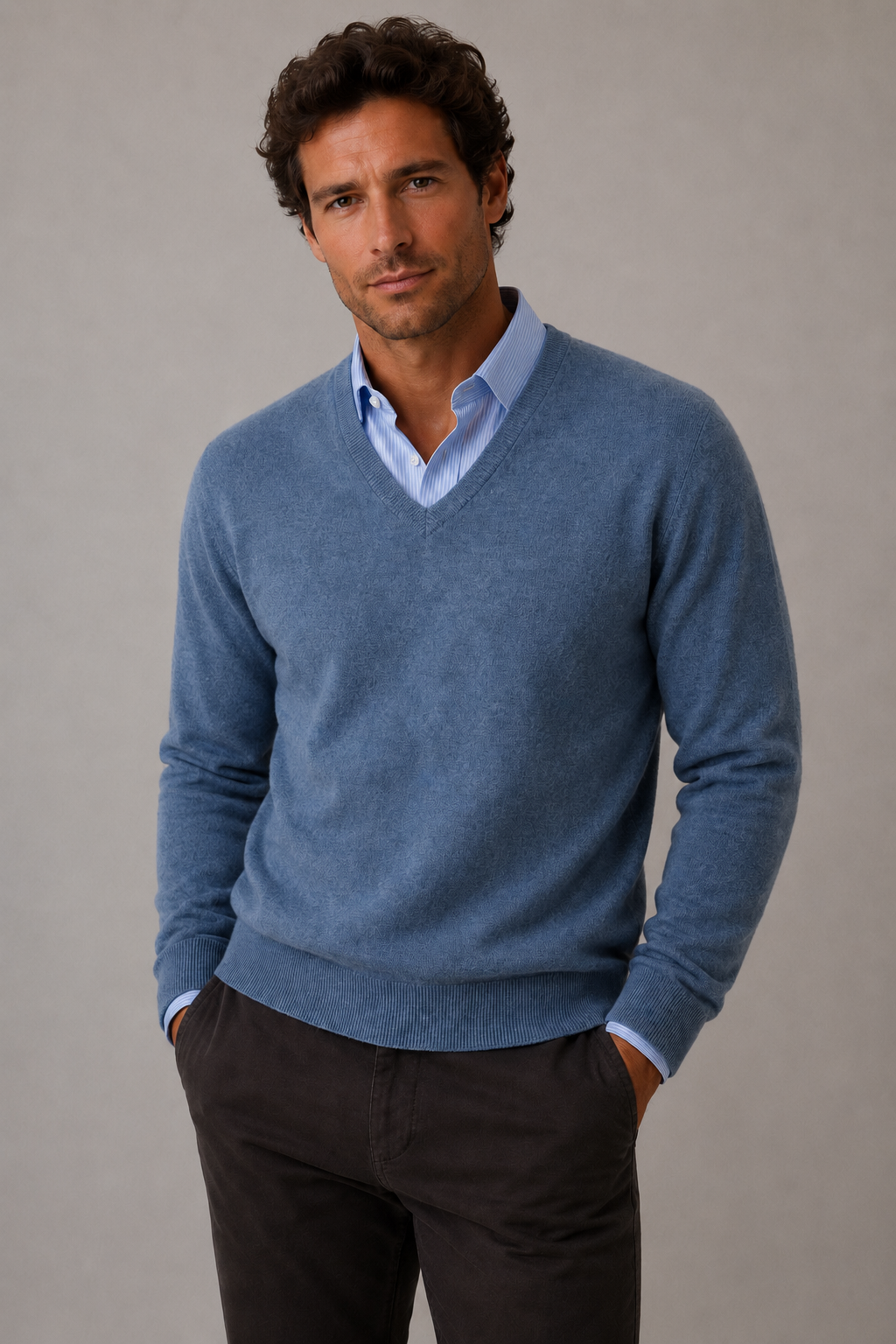 MERINO / CASHMERE ESSENTIAL VEE NECK PULLOVER