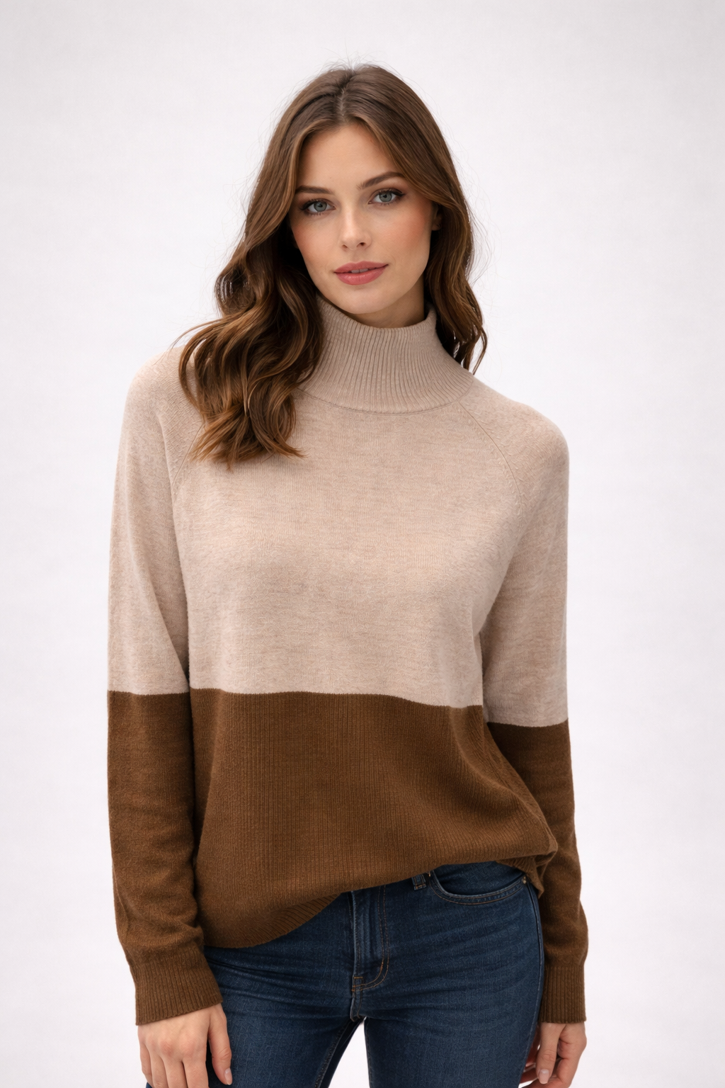 Bridge & Lord Merino/Cashmere Two Tone Mock Neck Pullover