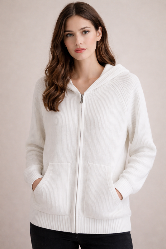 Pure cashmere Full zip hoodie with pockets
