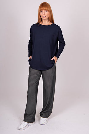 ESSENTIAL CURVED HEM CREW PULLOVER BRIDGE & LORD CASHMERE/ MERINO