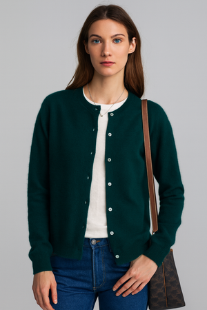 PURE CASHMERE CREW CARDIGAN