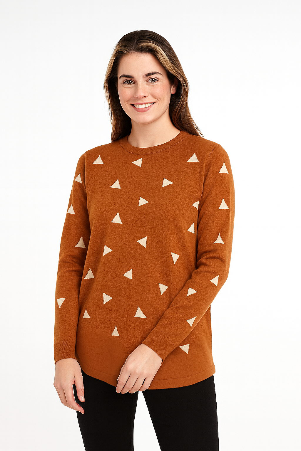 CREW NECK PULLOVER WITH PLEAT DOWN CENTRE BACK & CONTRAST TRIANGLES