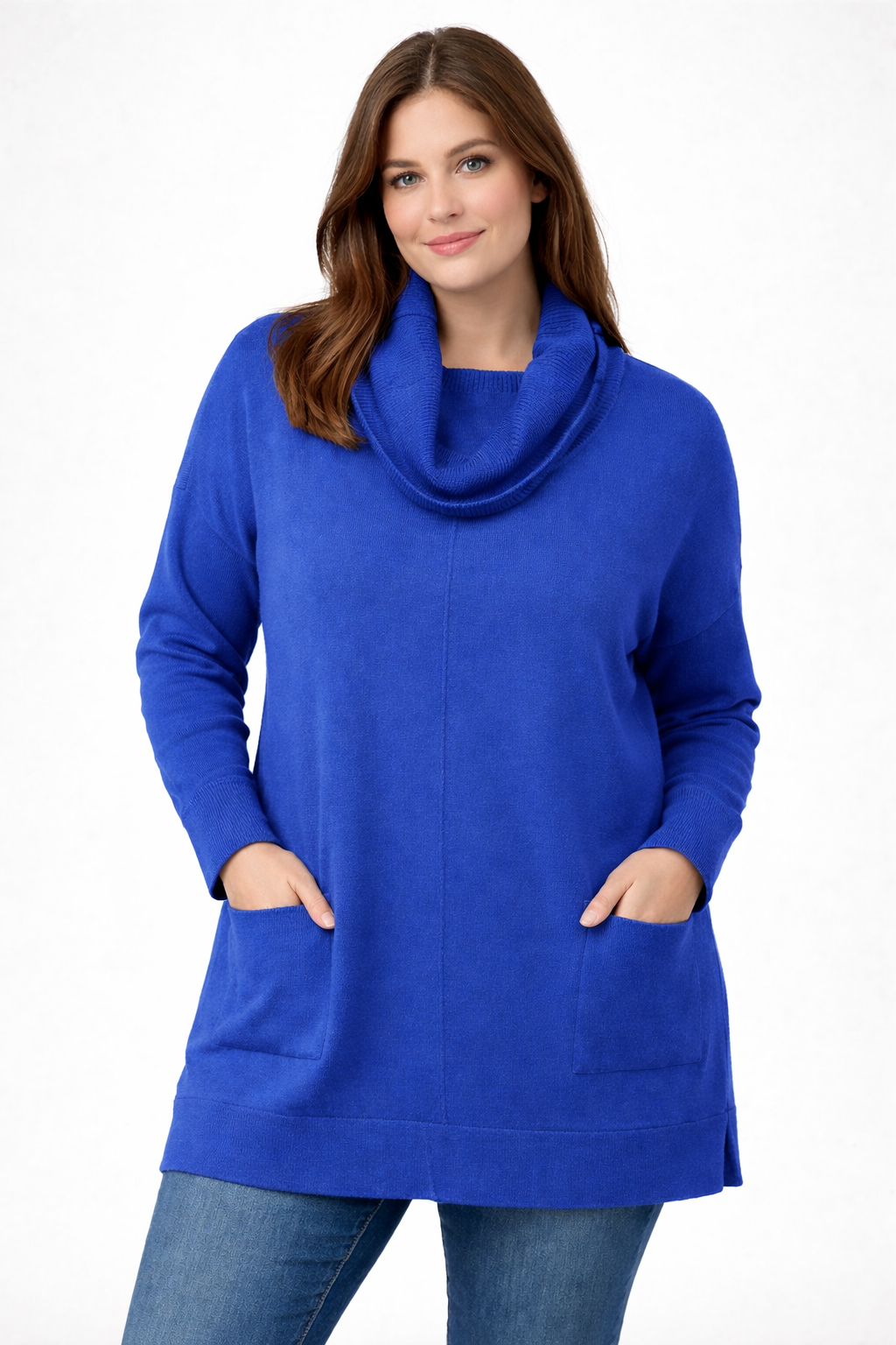 Fields Women Plus Size Roll neck Pullover With Pockets and line in the middle