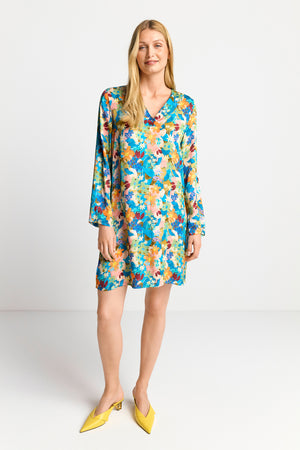 RICH & ROYAL V-NECK FLOWER PRINT MINI DRESS