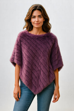 Angora Fur Knitted Natural Fur Poncho