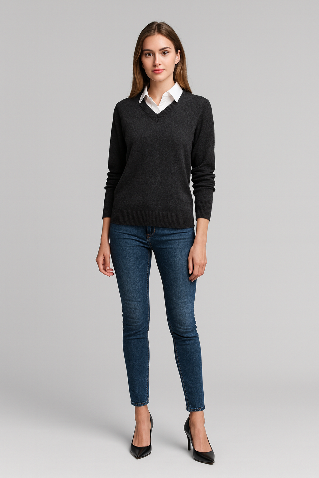 MERINO / CASHMERE ESSENTIAL VEE NECK PULLOVER BRIDGE & LORD