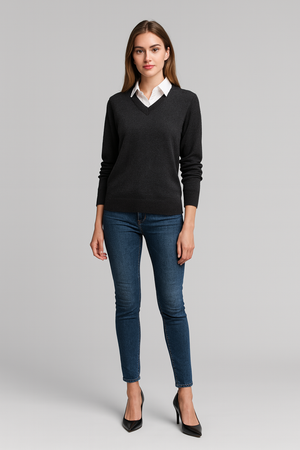 MERINO / CASHMERE ESSENTIAL VEE NECK PULLOVER BRIDGE & LORD
