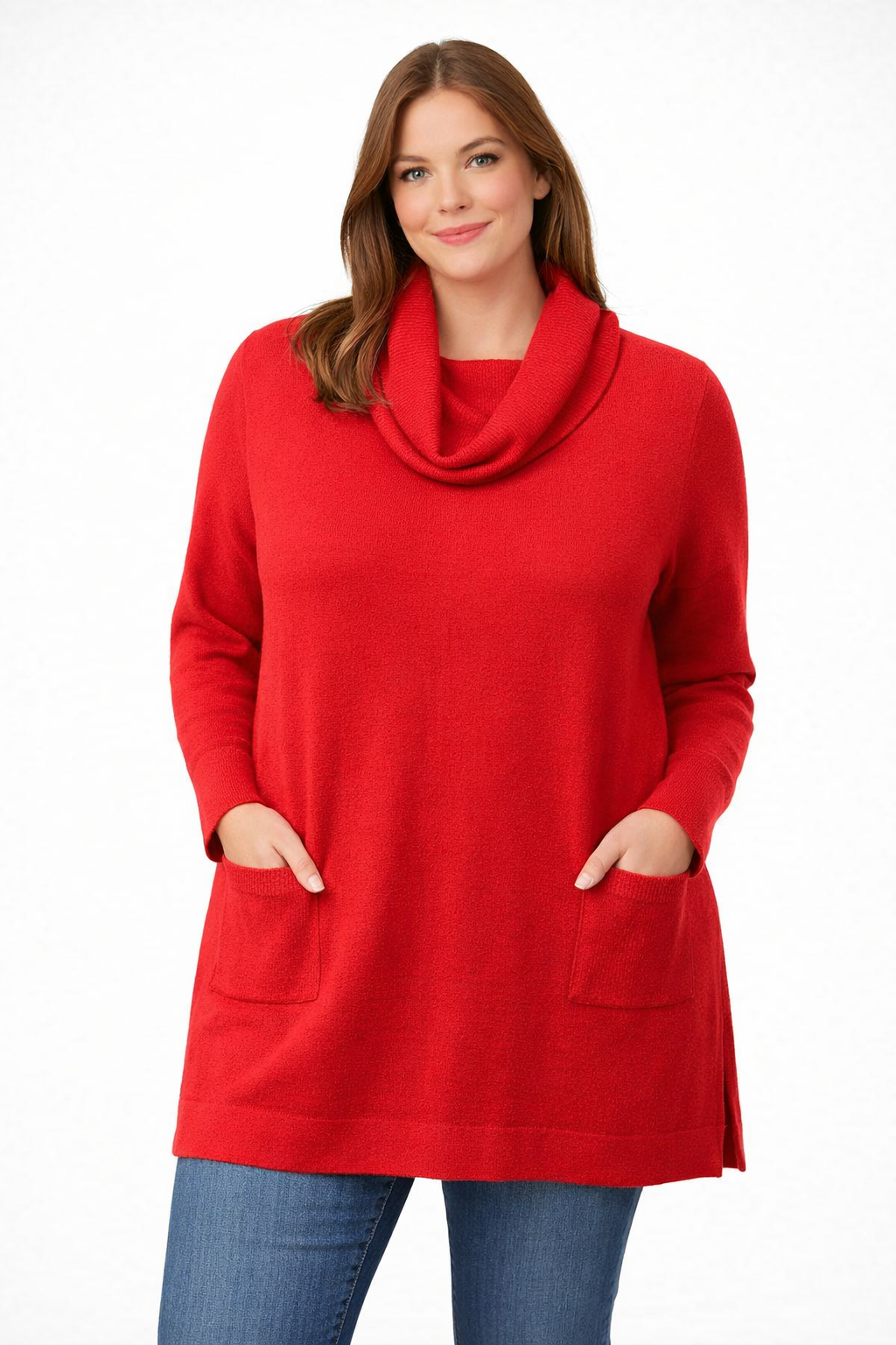 Fields Women Plus Size Roll neck Pullover With Pockets and line in the middle