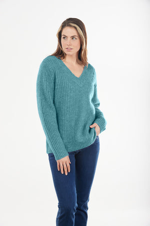 MOHAIR RIBBED VEE NECK PULLOVER only pink S available