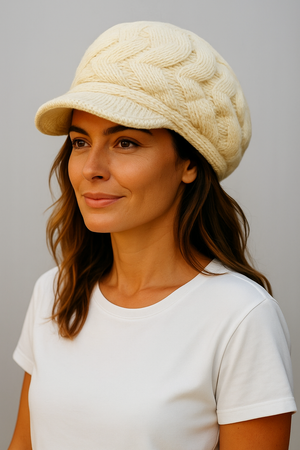 Ribbed Knit Beret Hat with Thermal Lining