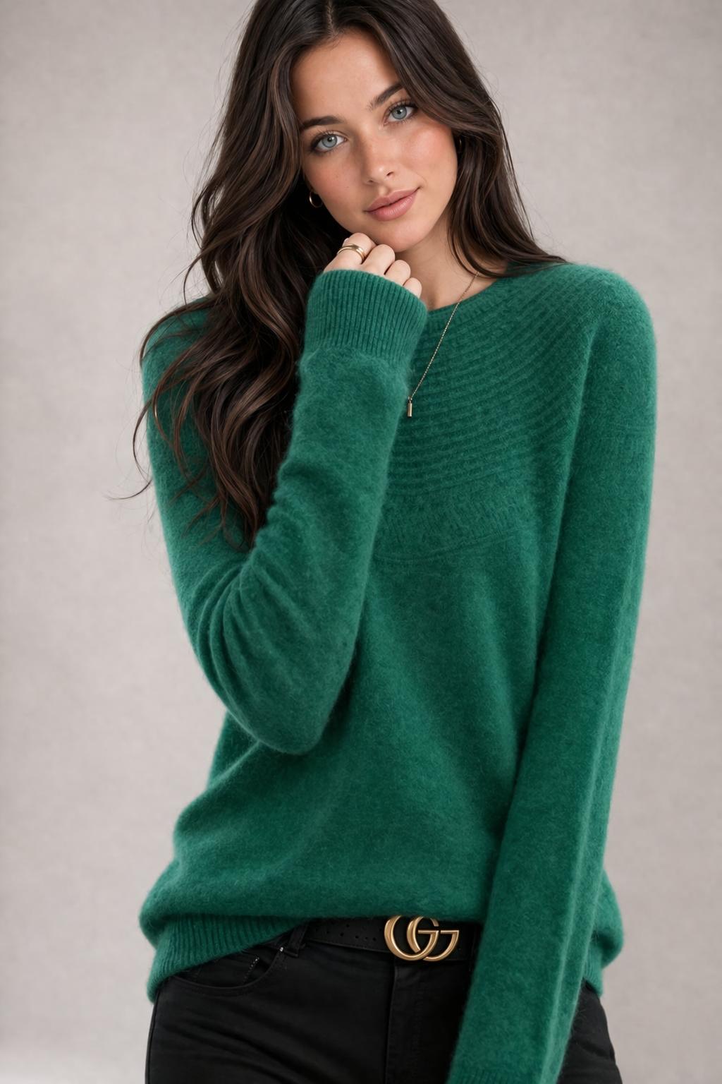 100% MERINO WOOL HALF RIBBED SWEATER CREW NECK