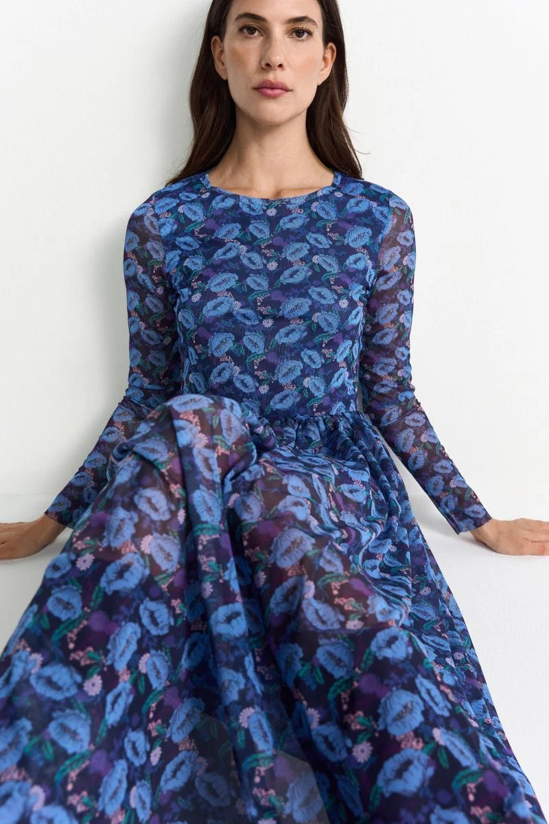 RICH & ROYAL LONG MESH DRESS WITH PRINT