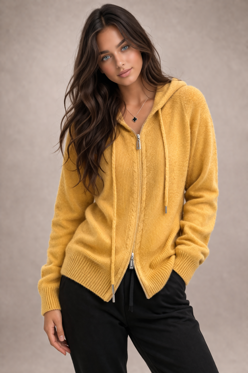 Pure cashmere two way Full zip hoodie No pockets