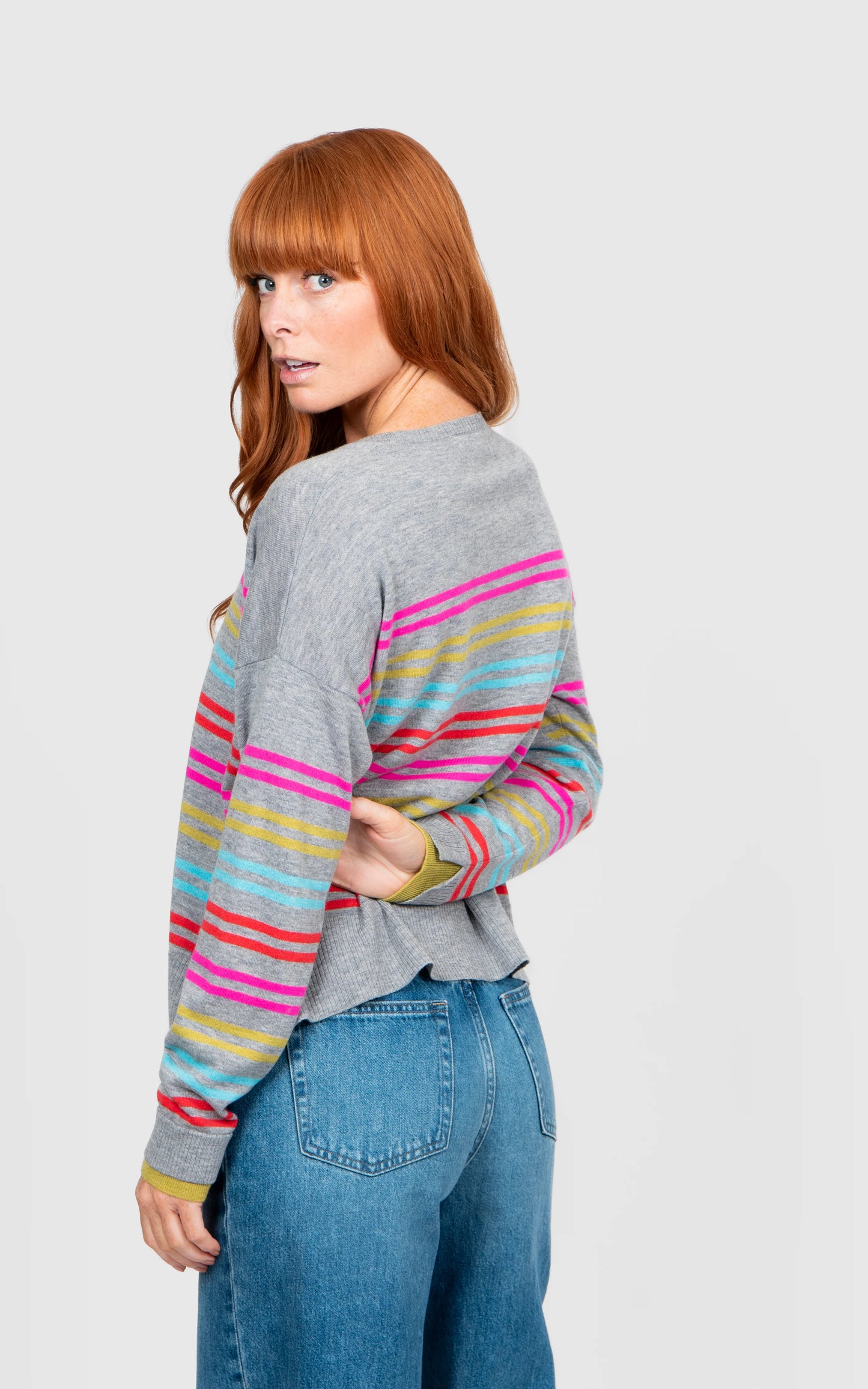 Multi Stripe Pullover with Fashion Sleeves Bridge & Lord Cashmere / Merino