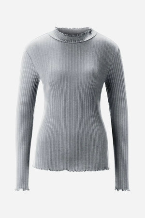 RICH & ROYAL RIBBED RUFFLED NECK LONG SLEEVE MADE IN PORTUGAL