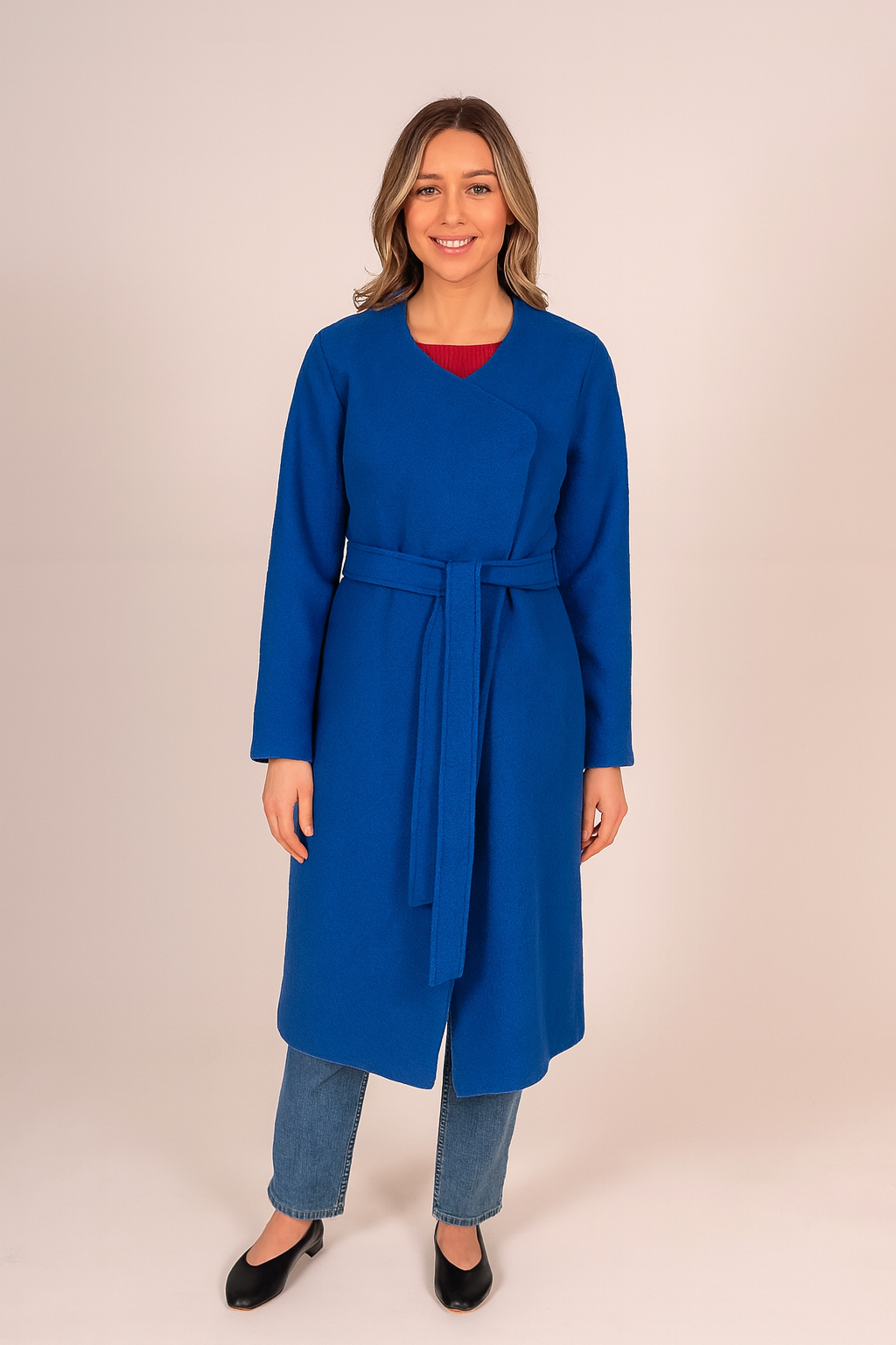 Long Coat with Waist Tie - Boiled Wool