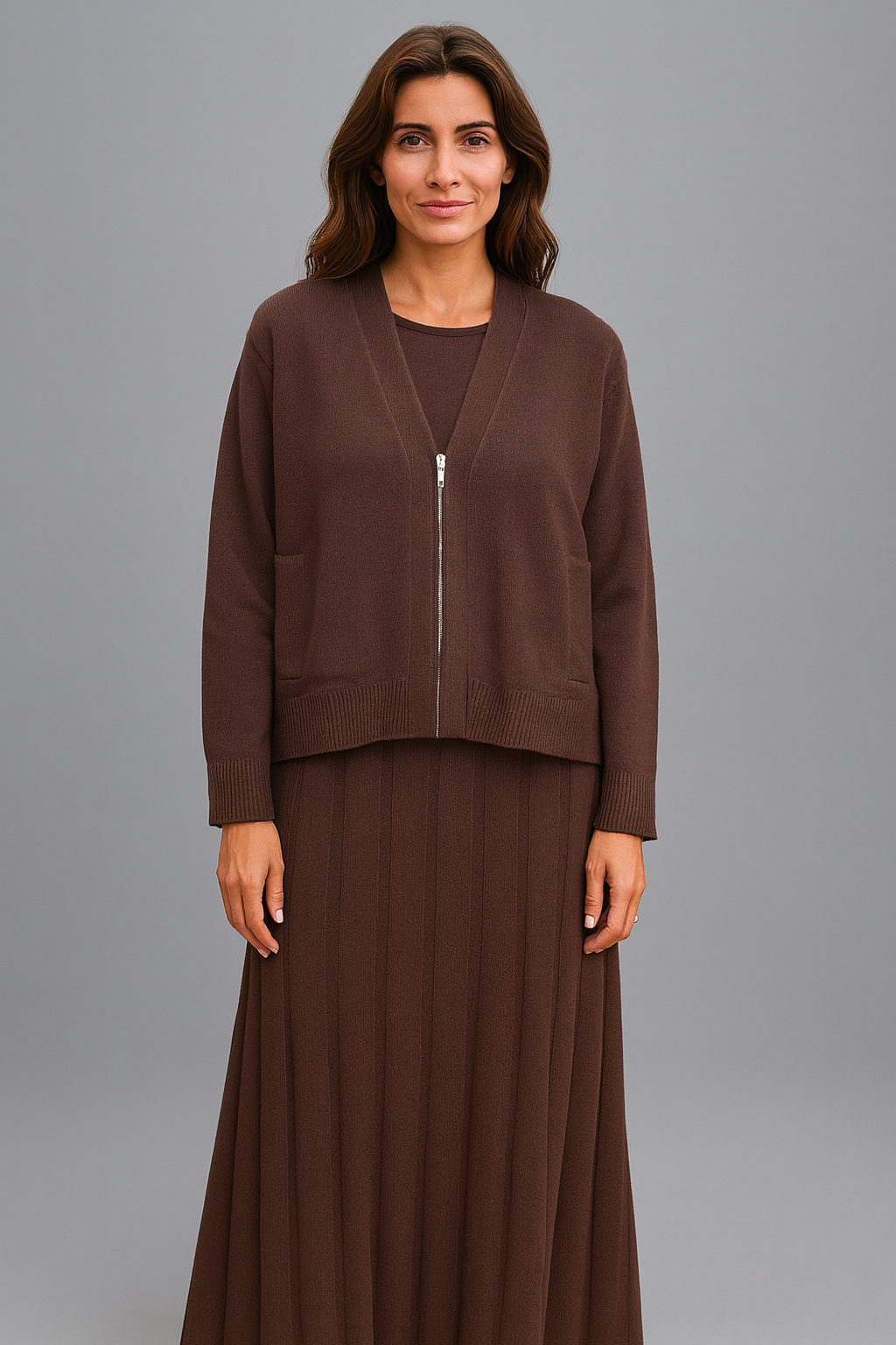 Zip Cropped Cardigan With Pockets